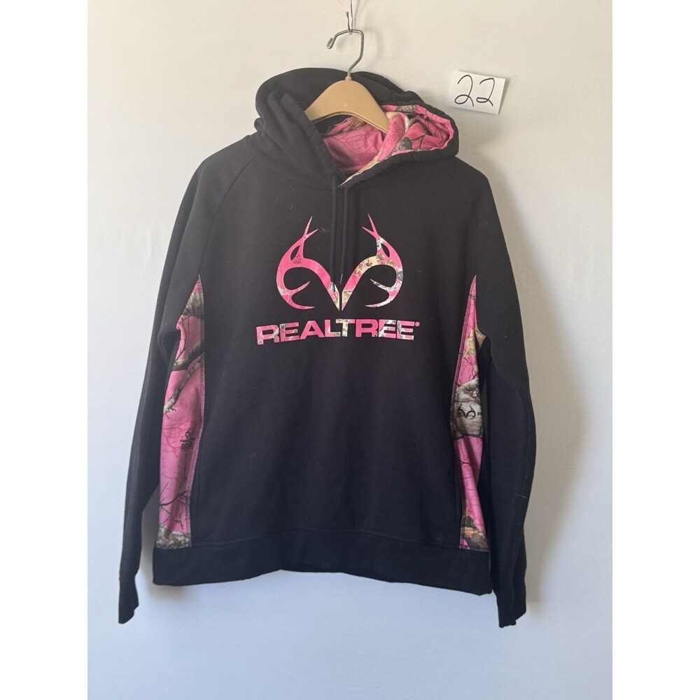 Realtree Womens XL Hoodie Black Pink Camo Hunting Pullover Sweatshirt Outdoor